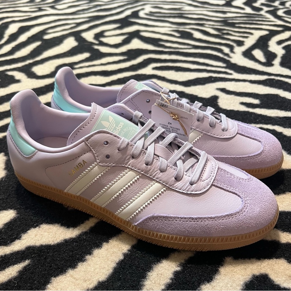 NWT Adidas Samba OG J Sneakers Silver Dawn Lilac Youth 7/Women 8